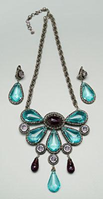 Appraisal: Schreiner costume jewelry suite imitation aquamarine and garnet necklace pendant