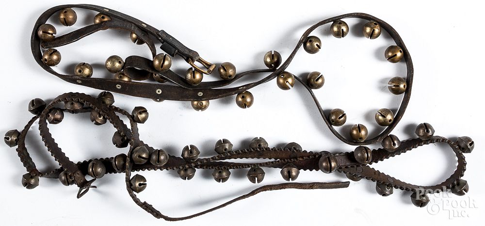 Appraisal: Two strands of antique brass sleigh bells Two strands of