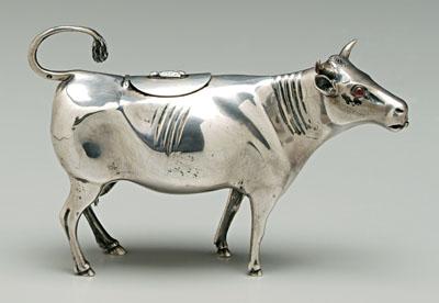 Appraisal: Danish silver cow creamer hinged lid with fly on back