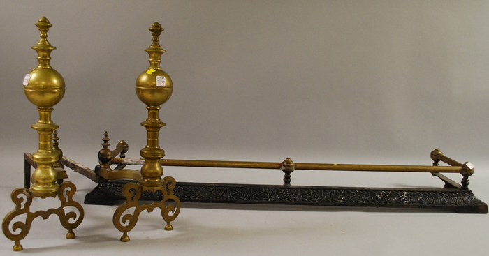 Appraisal: Pair of Baroque-style Brass Andirons and a Late Victorian Brass