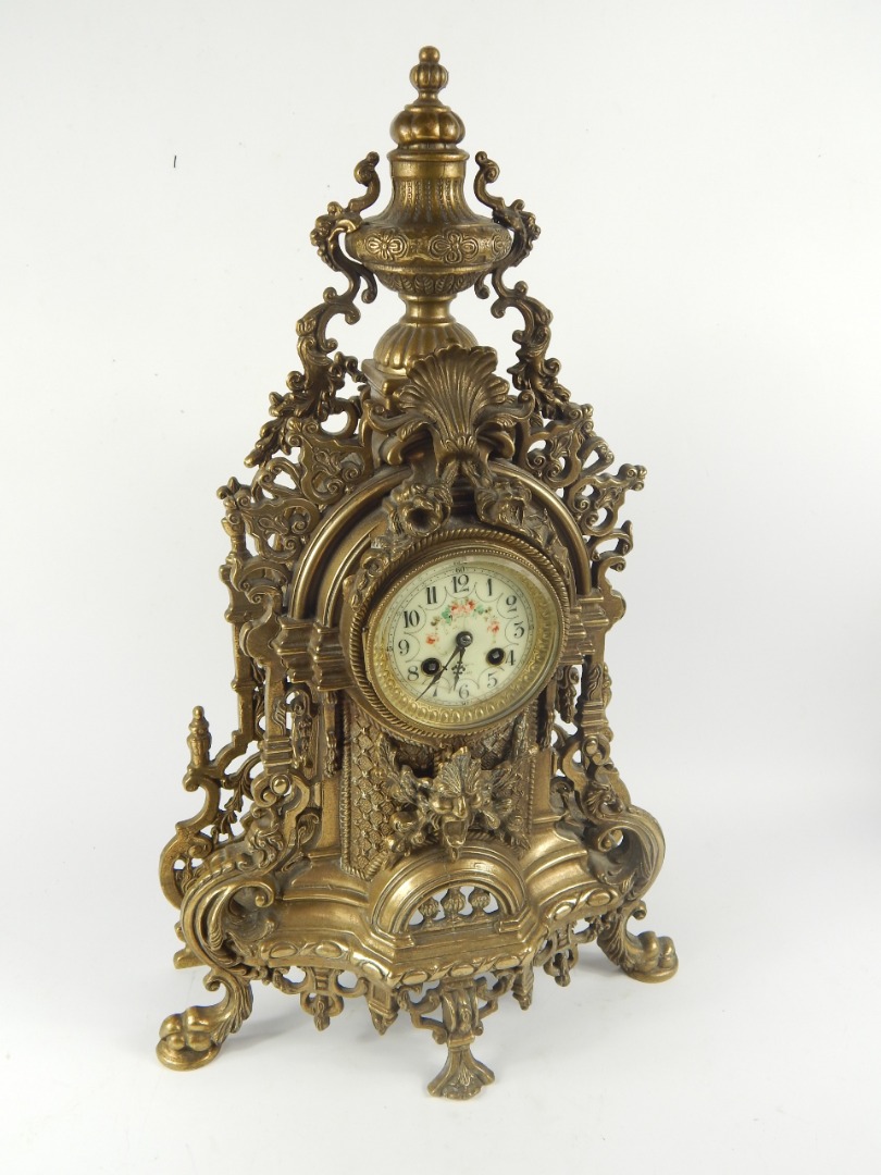 Appraisal: A French late thC brass mantel clock enamel dial painted