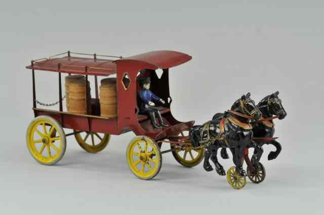 Appraisal: WILKINS HORSE DRAWN TRANSFER WAGON Scarce example pressed steel painted