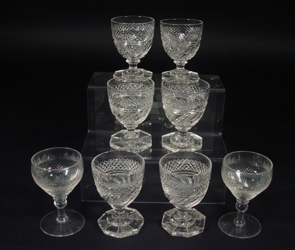 Appraisal: Set of six wine glasses with hobnail decoration together two