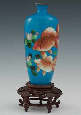 Appraisal: A Japanese Vintage Ginbari Cloisonne Koi Fish Vase on Stand