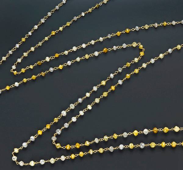 Appraisal: A multi-color diamond bead necklace estimated total diamond weight carats