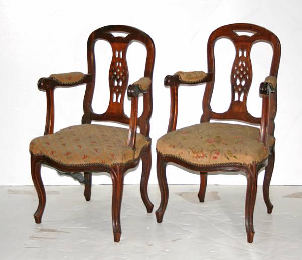 Appraisal: A pair of Louis XV style mahogany armchairs late th