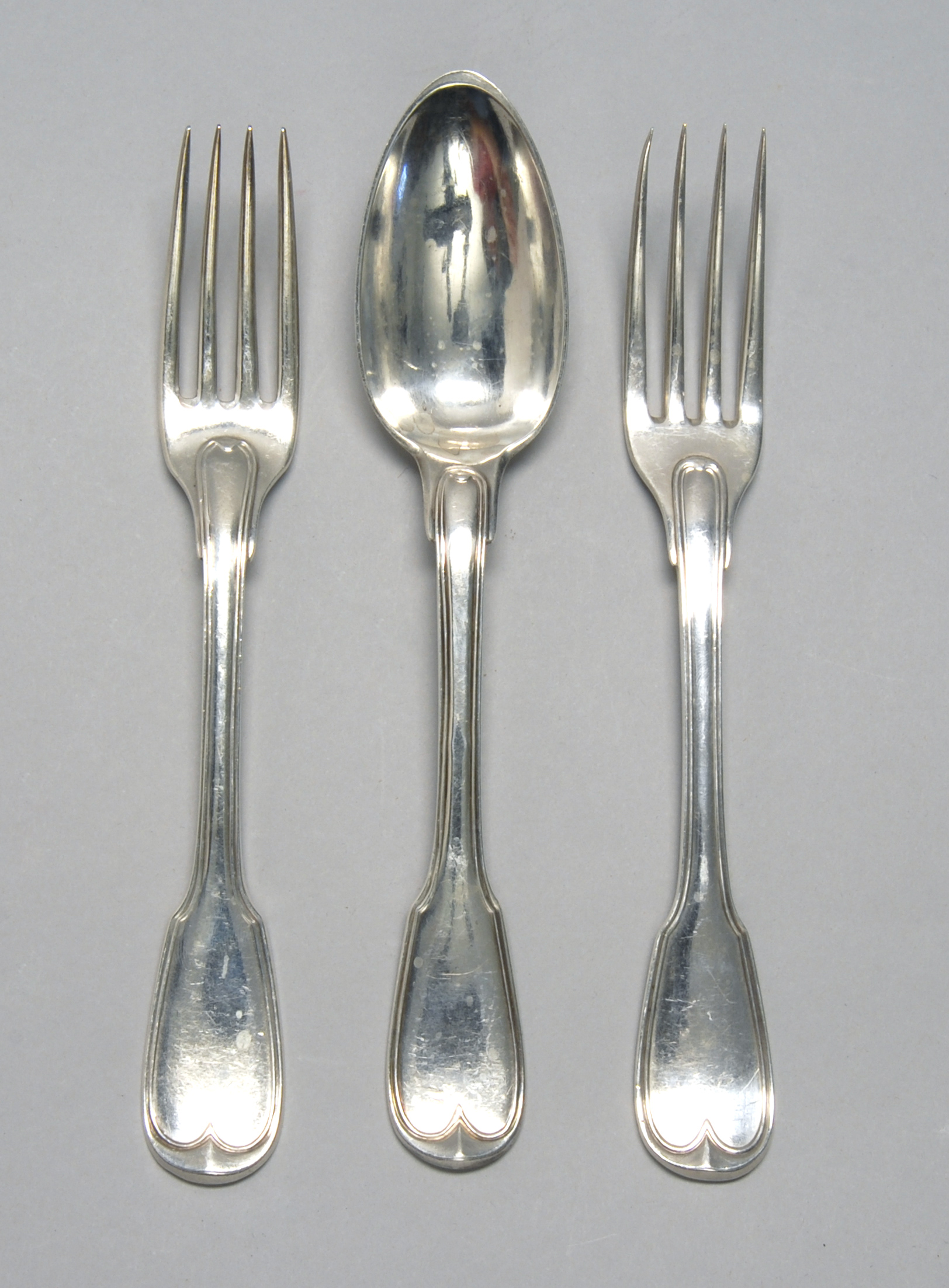 Appraisal: THREE PIECES OF FRENCH SILVER FLATWARE Late th CenturyIn banquet