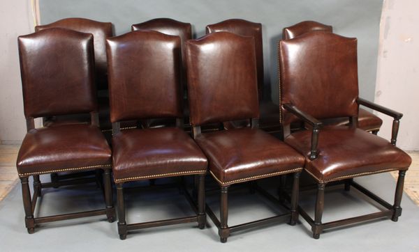 Appraisal: Eight th Century custom leather designer dining chairs arms sides