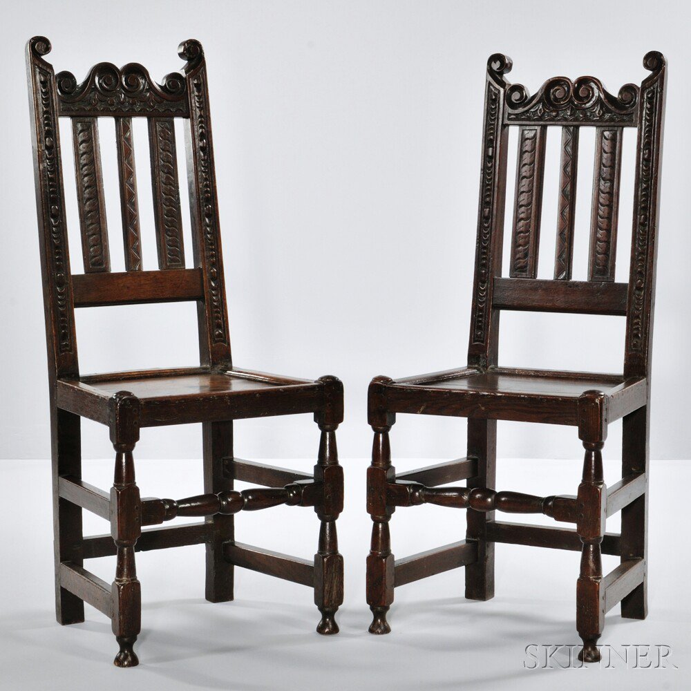 Appraisal: Pair of Oak Backstools England th early th century scrolled