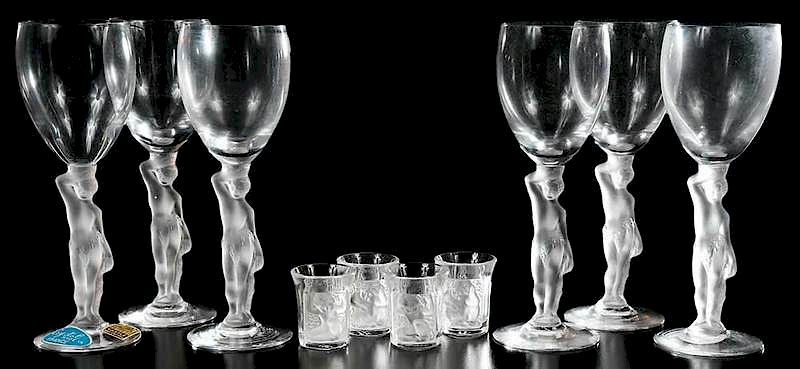 Appraisal: Four Lalique Enfants Glasses Six Wine Glasses shot glasses engraved