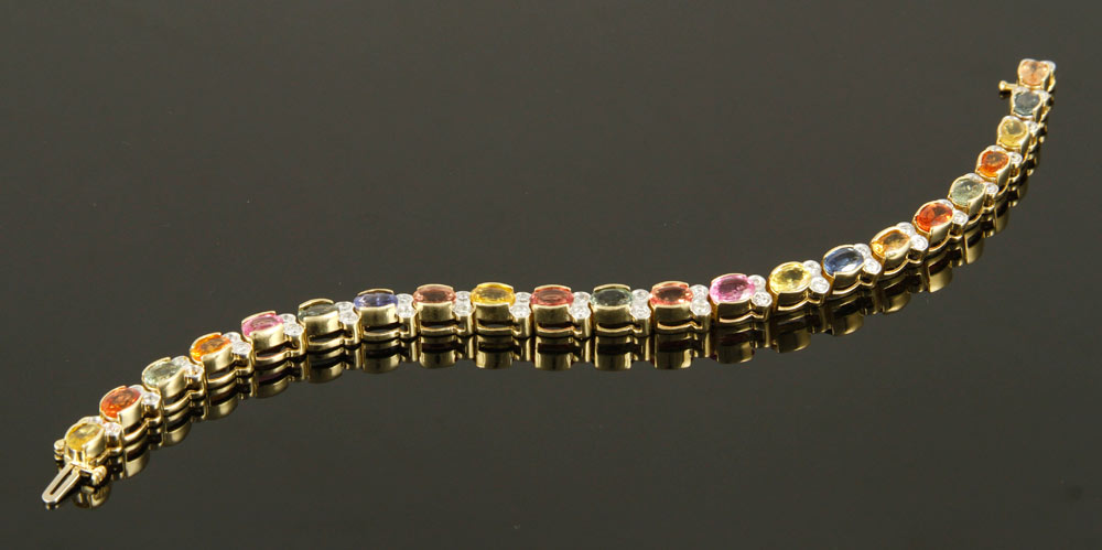 Appraisal: - K Yellow Gold Diamond and Sapphire Bracelet K yellow