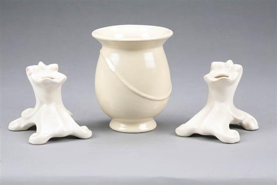 Appraisal: THREE PIECES OF WELLER POTTERY A cream colored footed vase