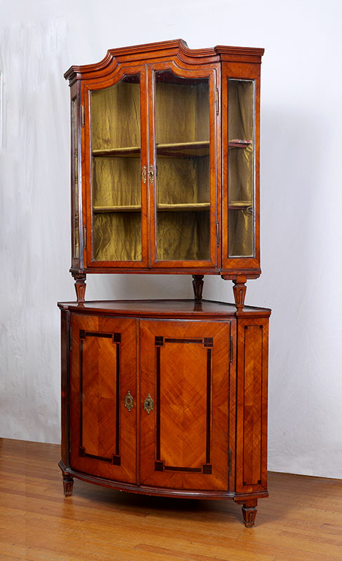 Appraisal: TH CENTURY CONTINENTAL CORNER CABINET Top with glass doors canted