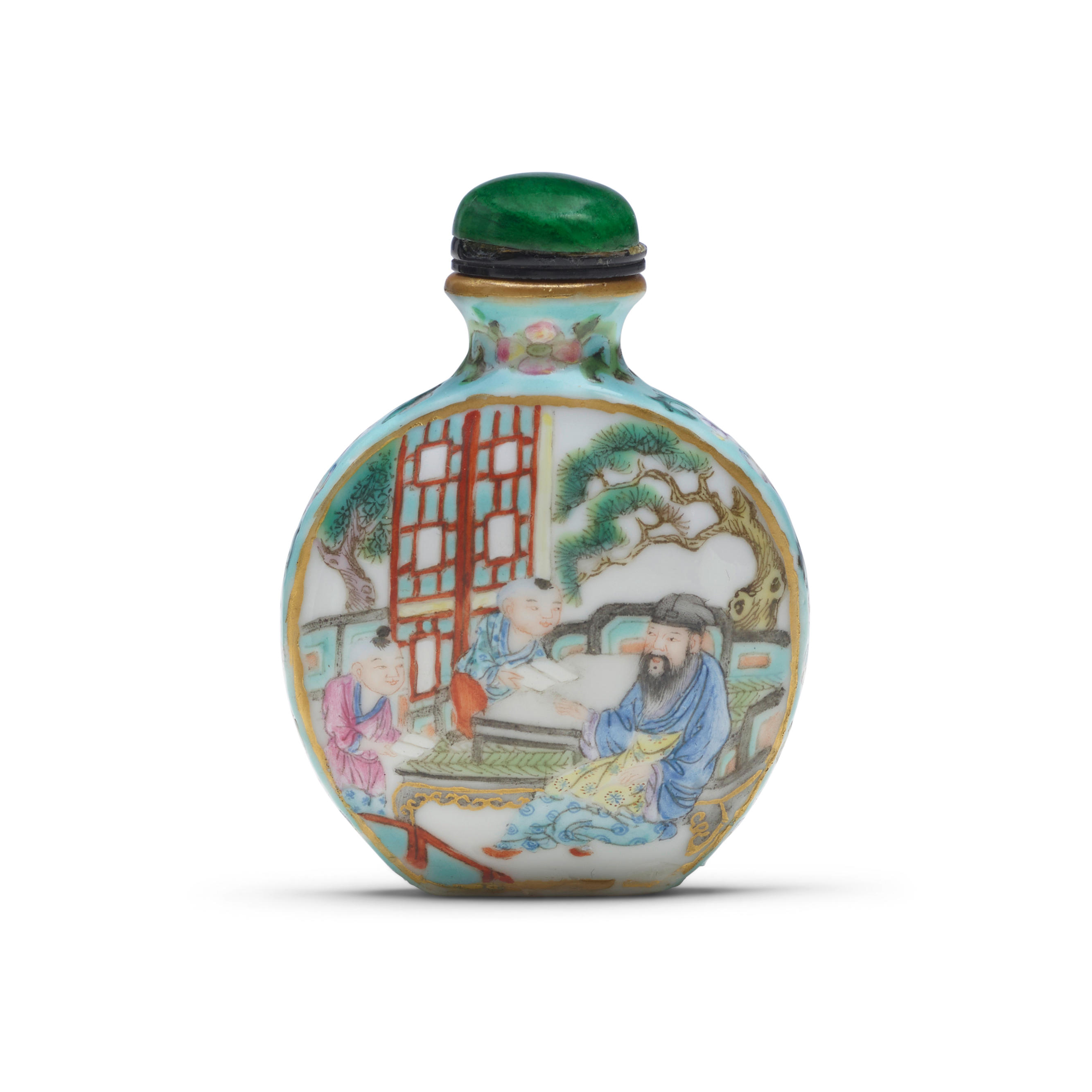 Appraisal: A FAMILLE-ROSE AND GILT 'FIGURAL' SNUFF BOTTLE Qianlong mark -