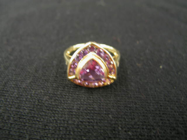 Appraisal: Amethyst Ring stunning triangular gem surrounded by k round gems