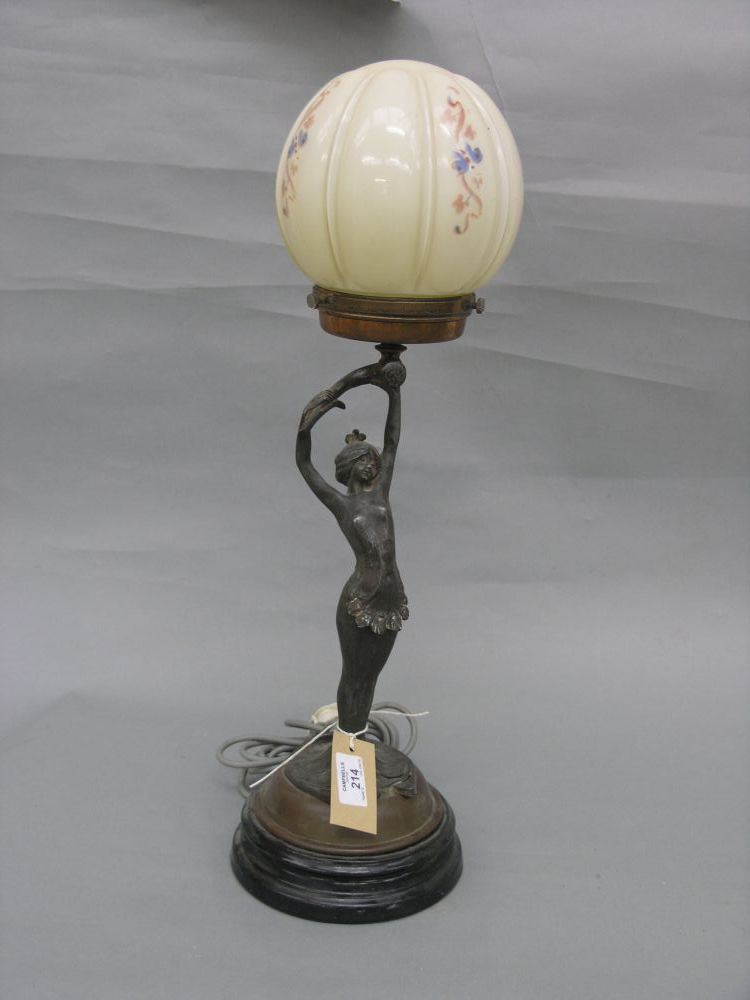 Appraisal: An Art Nouveau period figural table lamp incorporating cast spelter