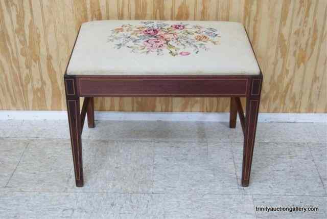 Appraisal: Vintage Mahogany Needlepoint Vanity BenchThis is a very nice mahogany