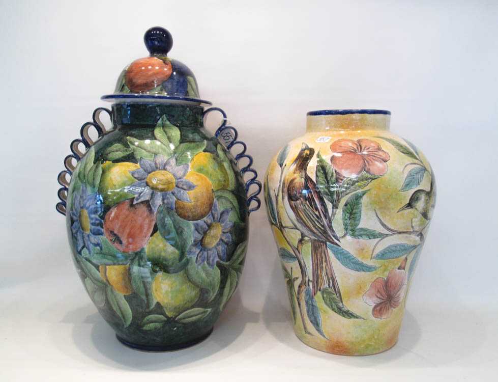 Appraisal: TWO LARGE MEXICAN TIN GLAZE EARTHENWARE JARS Santa Rosa Majolica