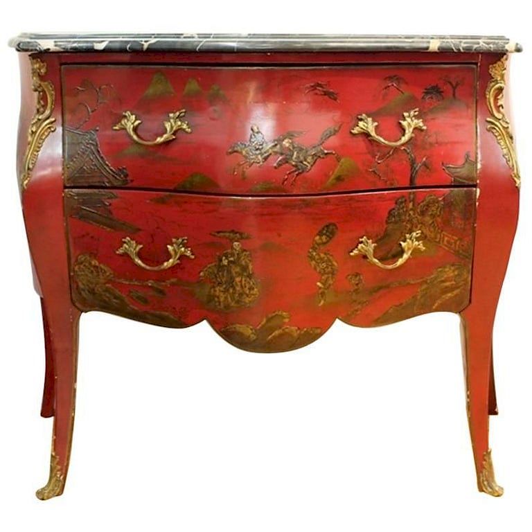 Appraisal: Louis XV Manner Chinoiserie Bombe Commode Louis XV manner chinoiserie