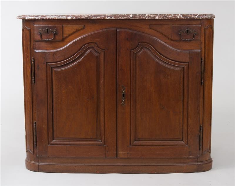 Appraisal: FRENCH PROVINCIAL CARVED STAINED OAK CABINET With marble top x