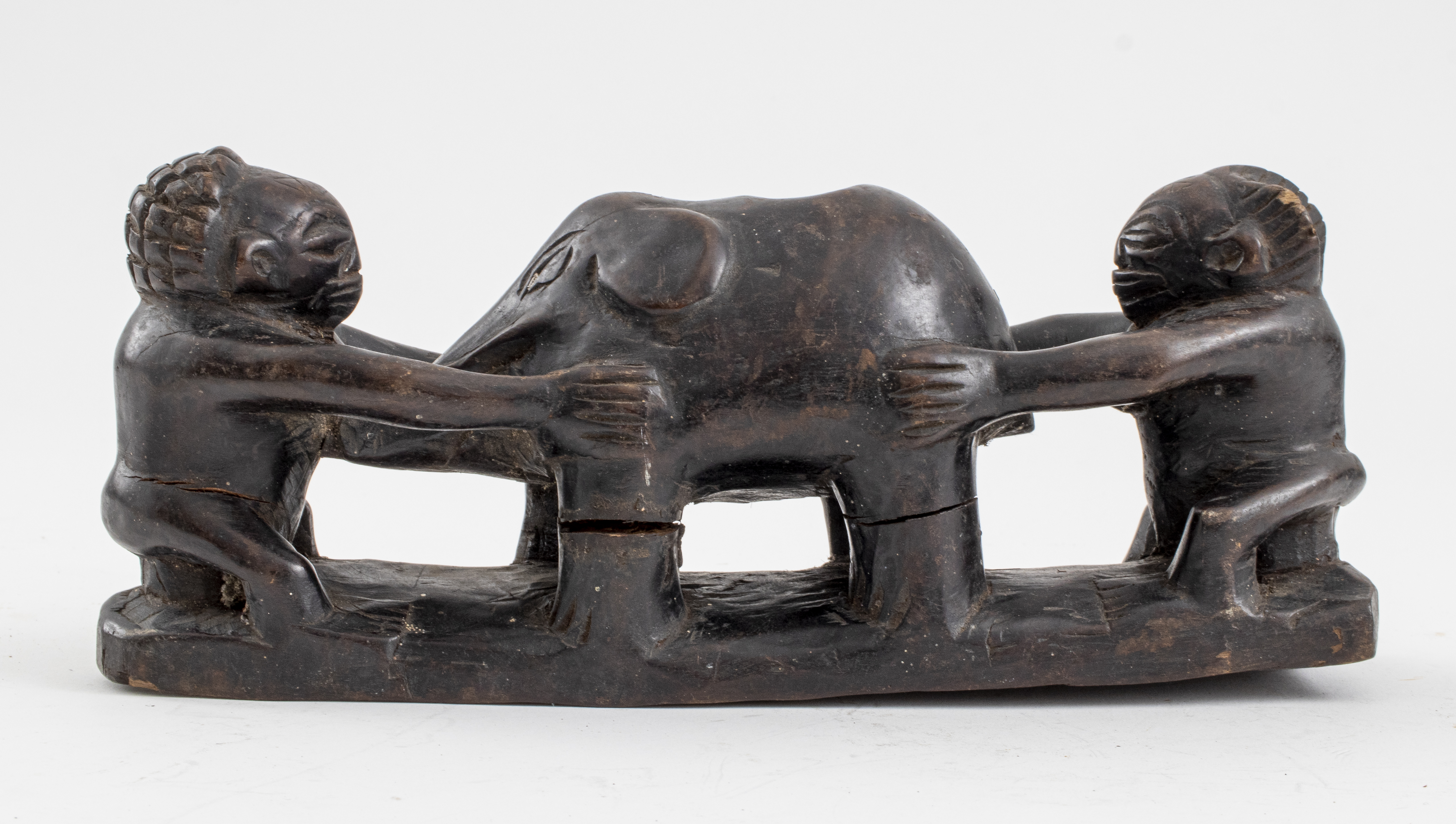 Appraisal: CHOKWE WOODEN CARVING OF COUPLE ELEPHANT African Chokwe people of