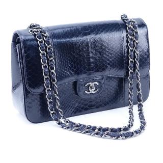 Appraisal: Chanel Dark Navy Python Jumbo Classic Double Flap Shoulder Bag