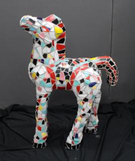 Appraisal: Concrete Horse Statue w Porcelain Inlay Concrete Horse Statue w