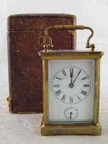 Appraisal: A French brass carriage clock alarm with day movement also