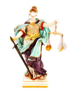 Appraisal: German Blind Justice Porcelain Figurine Passau Dressel Kister and Company