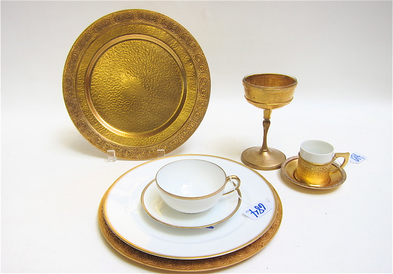 Appraisal: GILT TABLEWARE AND CHINA assembled fifty-six piece set Bernard Rice's