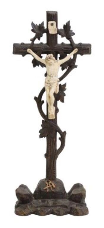 Appraisal: Continental carved wood altar crucifix finish cross with Corpus Christi