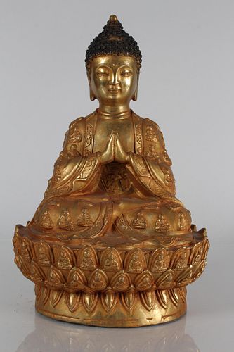 Appraisal: A CHINESE DETAILED GILT RELIGIOUS FORTUNE BUDDHA STATUE A Chinese