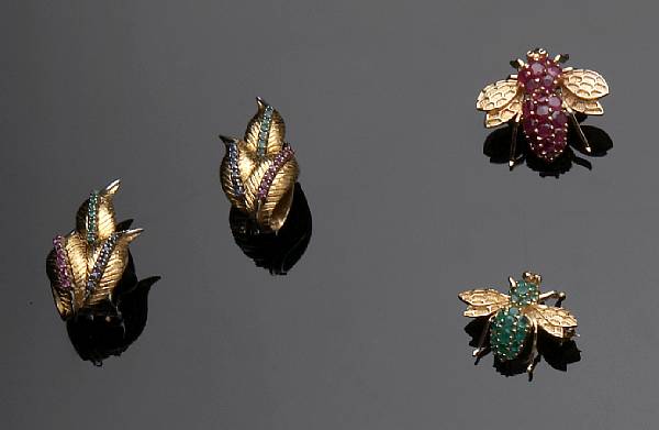 Appraisal: A collection of gem-set and gold jewelry featuring a pair