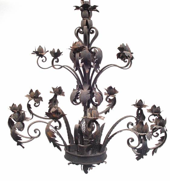 Appraisal: A wrought iron fifteen light chandelier height in diameter in