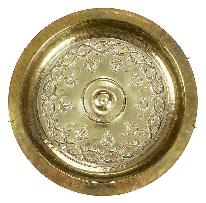 Appraisal: Early Flemish Brass Alms Dish possibly th century embossed crown