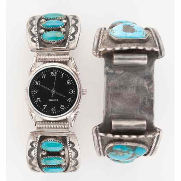 Appraisal: Navajo Watchbands with Nice Turquoise one signed R Tom and