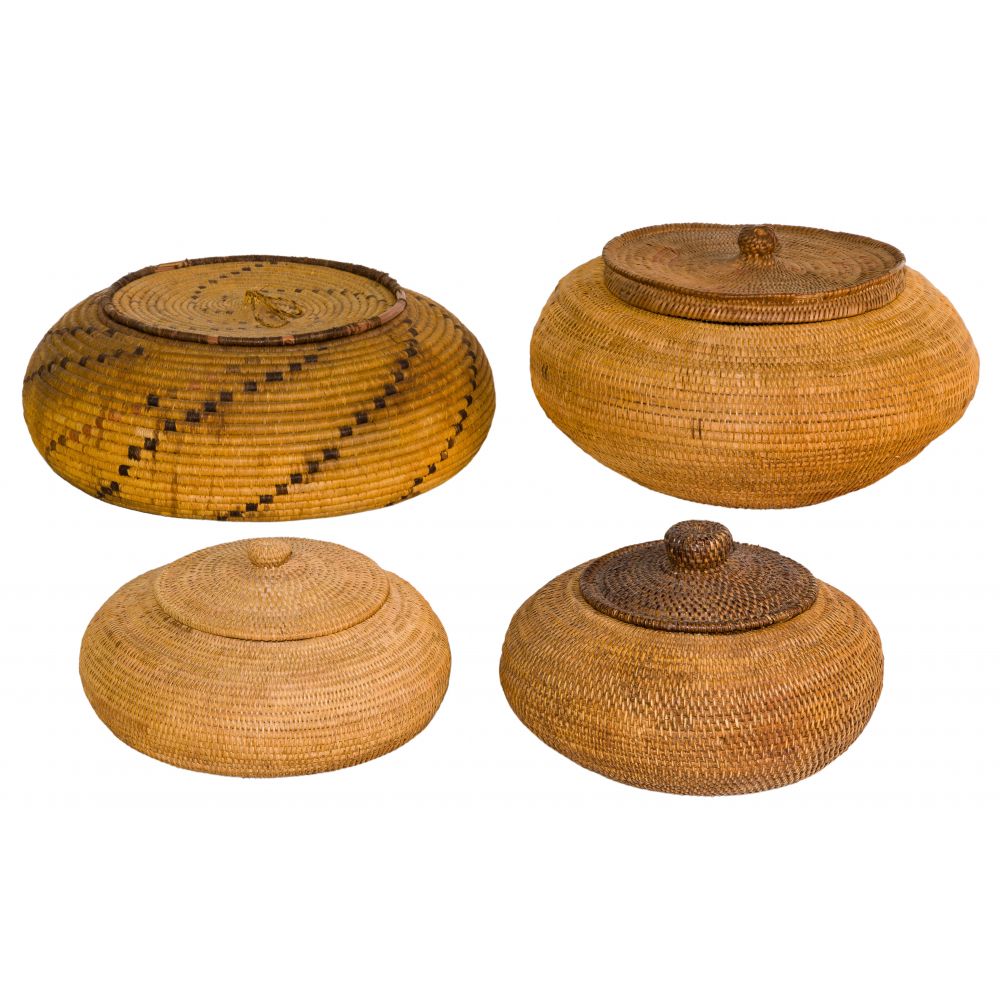 Appraisal: ALASKAN NATIVE AMERICAN INDIAN BASKET ASSORTMENT lidded baskets of various