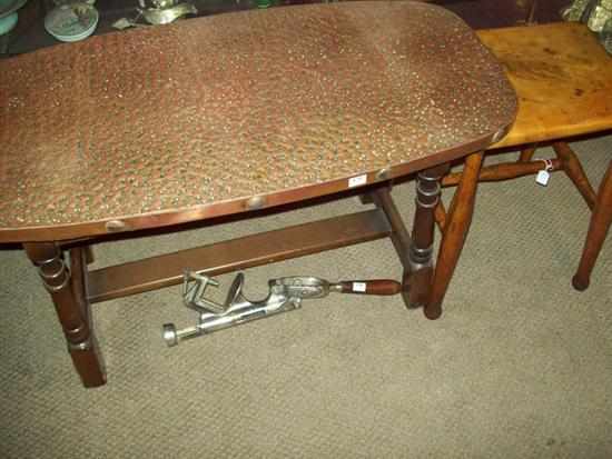 Appraisal: A 'S METAL TOPPED TABLE AND VICTORIAN ELM STOOL