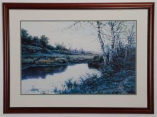 Appraisal: Framed lithograph river landscape unsigned w th century colored lithograph