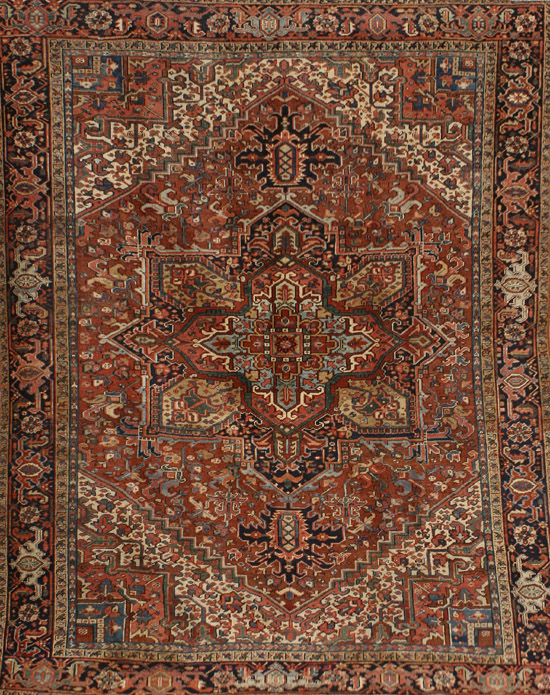 Appraisal: Heriz Rug Second Quarter th Century Red ground with herati