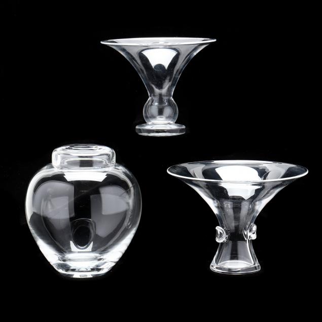 Appraisal: THREE PIECES OF STEUBEN CRYSTAL Including a bouquet vase designed