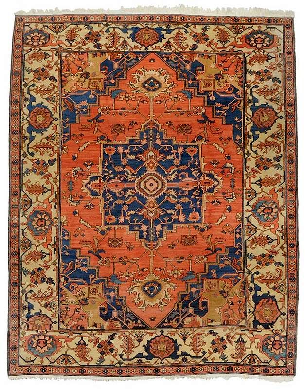 Appraisal: Persian Carpet th century orange field with blue central medallion