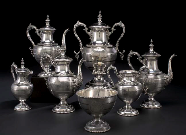 Appraisal: Good Seven-Piece Antebellum Silverplate Coffee and Tea Service - by