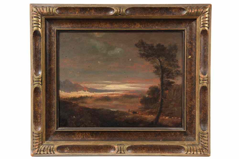 Appraisal: OOP-ROMANTIC LANDSCAPE- American School circa a pastoral scene with a