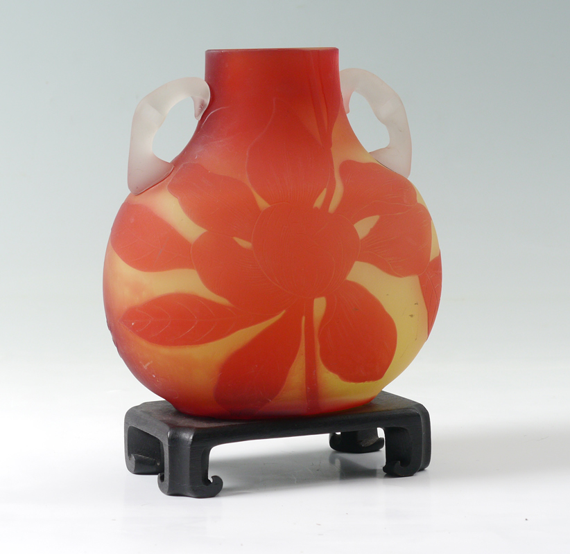 Appraisal: MALHERBE NANCY CAMEO GLASS VASE Yellow and orange cameo vase