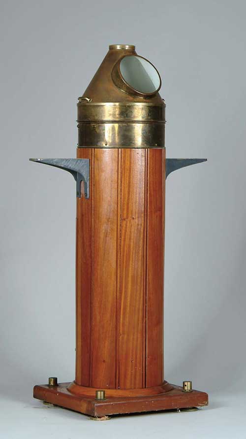 Appraisal: BRASS AND WOOD SHIP S FLOOR BINNACLE Brass cone top