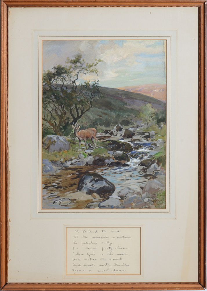 Appraisal: LIONEL EDWARDS - THE BROWN PEATY STREAM Gouache on blue