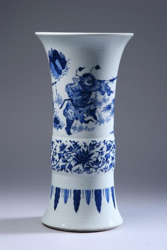 Appraisal: CHINESE BLUE AND WHITE PORCELAIN BEAKER VASE Transitional period th