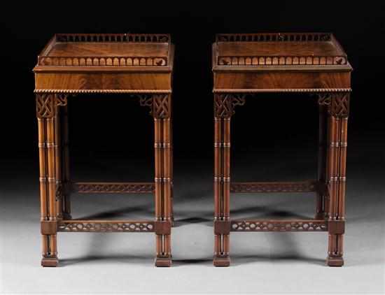 Appraisal: Pair of Gothic Chippendale style mahogany side tables th century