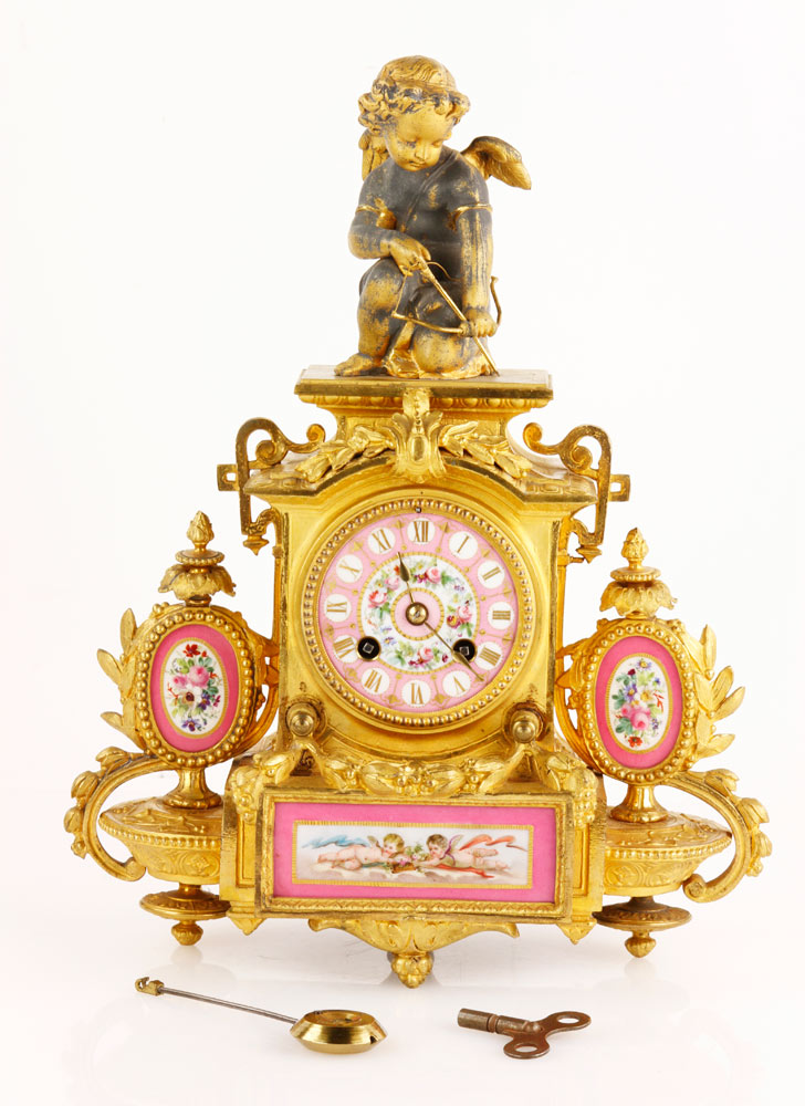 Appraisal: - th C French Gilt Metal Figural Clock th century